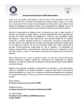 Comunicado Asociaciones SAMU Metropolitano