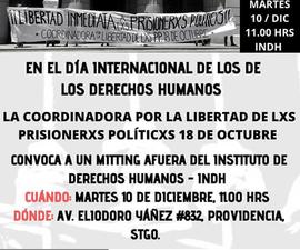 Mitín afuera del INDH Día Internacional de los Derechos Humanos Coordinadora 18 de Octubre