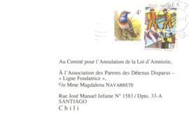 Tarjeta en apoyo a la población chilena desde Bélgica