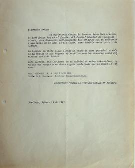 Invitación a acción en el frontis de Cuartel General de la Policía de Investigaciones en el 1987