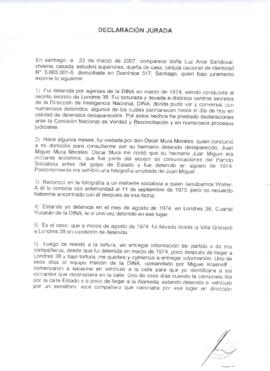 Declaración Jurada de Luz Arce sobre el caso de Juan Miguel Mura