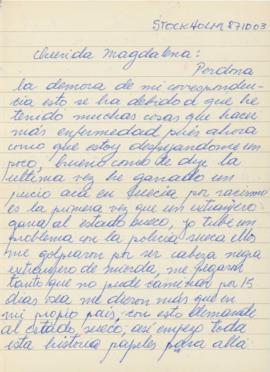 Carta de Andrés Rekas a Magdalena Navarrete