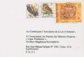 Tarjeta de Victor Evens en apoyo a la población chilena