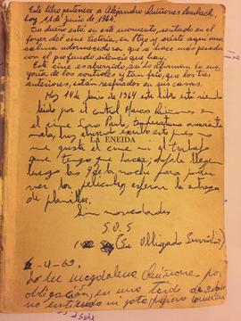 Notas manuscritas en libro de Marcos Quiñones