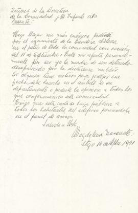 Carta de Magdalena Navarrete a la comunidad José Manuel Infante