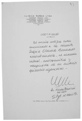 Certificado médico de Ingrid Olderock Bernhard