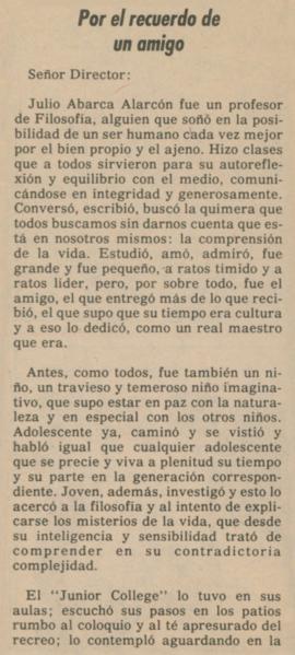 Por el recuerdo de un amigo