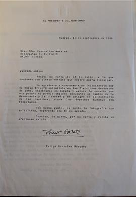 Carta de Felipe González a Pascualina Morales