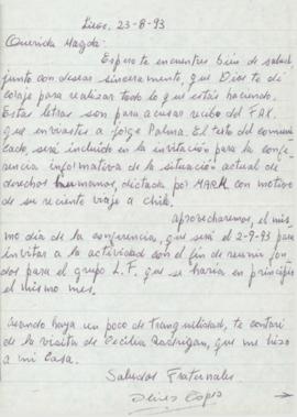 Carta de Alicia Tapia a Magdalena, agosto de 1993