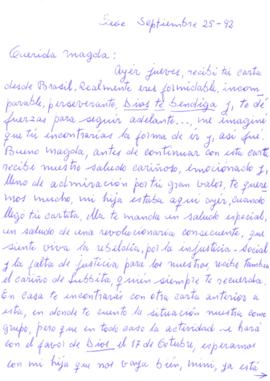 Carta de Alicia Tapia a Magdalena, septiembre de 1992