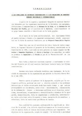 Comunicado de la AFDD-LF a los Familiares de Detenidos Desaparecidos y a los organismos de Derech...