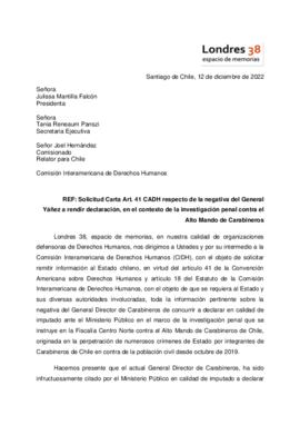 Carta Art. 41 CADH respecto de la negativa del General Yáñez a rendir declaración, en el contexto...