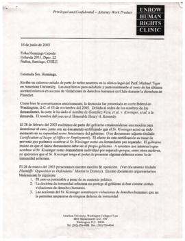 Carta de Francisco Rivera, coordinador estudiantil de Unrow Human Rights Clinic