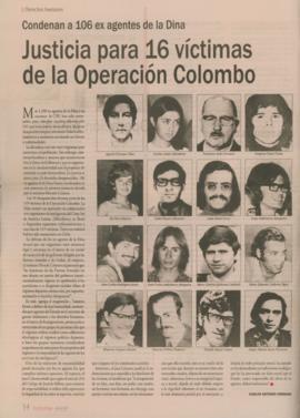 Recorte de prensa. "Justicia para 16 víctimas de la Operación Colombo"