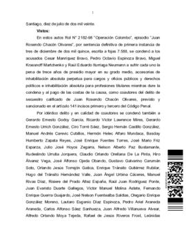 Sentencia de la Corte de Apelaciones por el secuestro de Juan Chacón Olivares