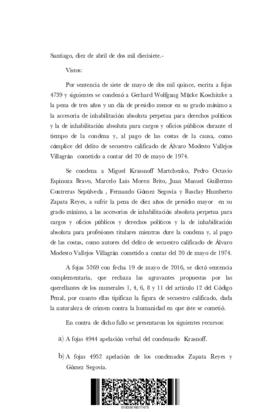 Sentencia dictada por la Corte de Apelaciones por el secuestro de Álvaro Vallejos Villagrán