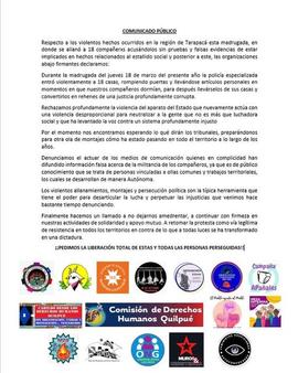 Carta pública frente a hechos violentos ocurridos en Tarapacá
