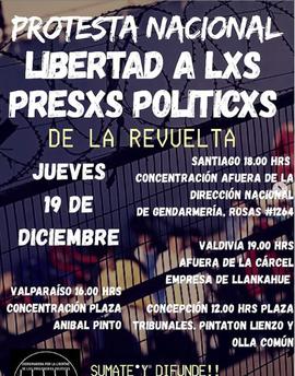 Protesta nacional 19 de diciembre libertad a los presos políticos de la Revuelta