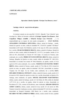 Sentencia por los delitos de secuestro calificado de Enrique Toro, José Villagra y Eduardo Lara
