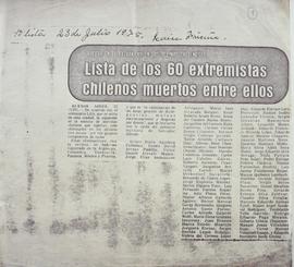 Lista de los 60 extremistas chilenos muertos entre ellos