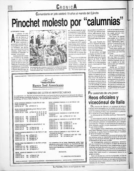 Pinochet molesto por "calumnias"