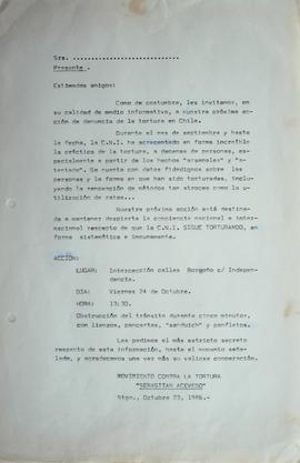 Invitación a acción en el frontis del Cuartel Borgoño en el año 1986