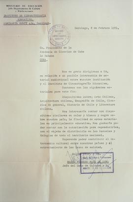 Carta del Instituto de Cinematografía educativa hacia la Academia de Ciencias de Cuba
