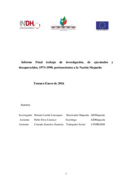 Informe final trabajo de investigación, de ejecutados y  desaparecidos, 1973-1990, pertenecientes...