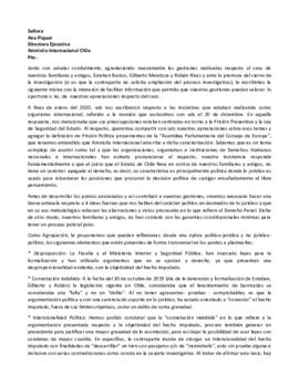 Carta a Ana Piquer, Directora Ejecutiva Amnistía Internacional Chile