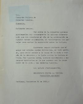Carta dirigida a la Comisión Chilena de Derechos Humanos