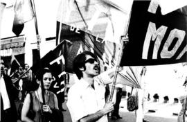 Jóvenes portando banderas en manifestación del FRT