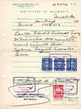 Certificado de nacimiento de Carlos Salcedo Morales