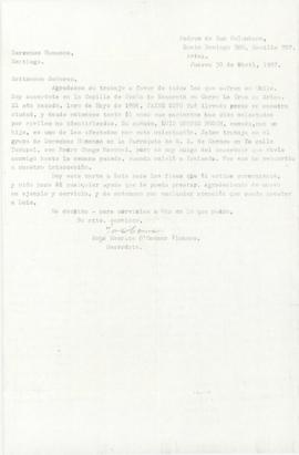 Carta de John O' Connor a Magdalena Navarrete