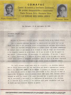 Carta del COMAFAC a Magdalena Navarrete