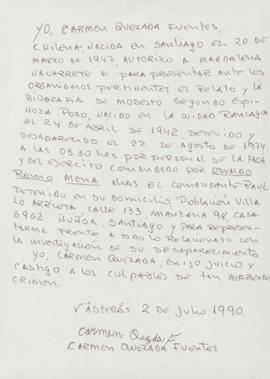 Poder simple de Carmen Quezada Fuentes a Magdalena Navarrete