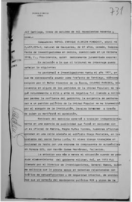 Declaración judicial de Rafael Enrique Alarcón Pinochet