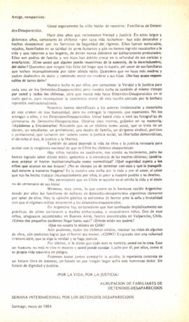 Carta por la vida, por la justicia. Semana Internacional por los Detenidos Desaparecidos