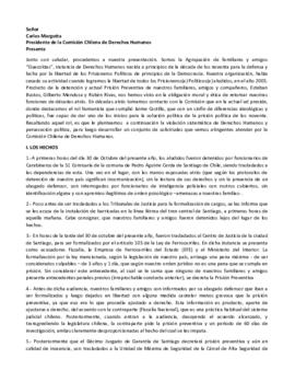 Carta a Carlos Margotta, Presidente de la Comisión Chilena de Derechos Humanos