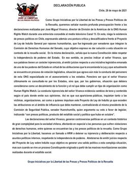 Declaración pública del Grupo de Iniciativas por la Libertad de las Presas y Presos de la Revuelta