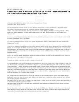 Carta abierta a Martín Elgueta en el Día Internacional de Víctimas de Desapariciones Forzosas