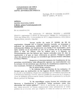 Respuesta de Carabineros a solicitud de información y reposición de los lienzos retirados de los ...